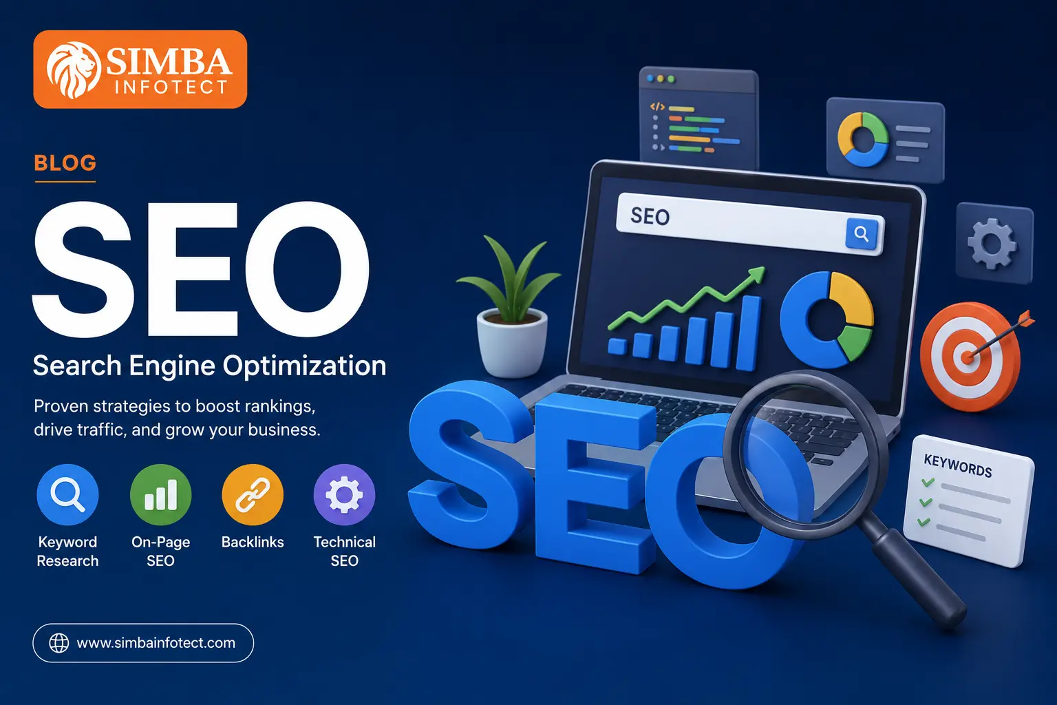 SEO Services by Simba Infotech – Keyword Research, On-Page SEO, Backlinks & Technical SEO.