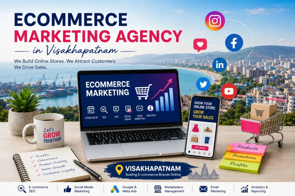 Ecommerce marketing agency in Visakhapatnam showing sales growth analytics dashboard