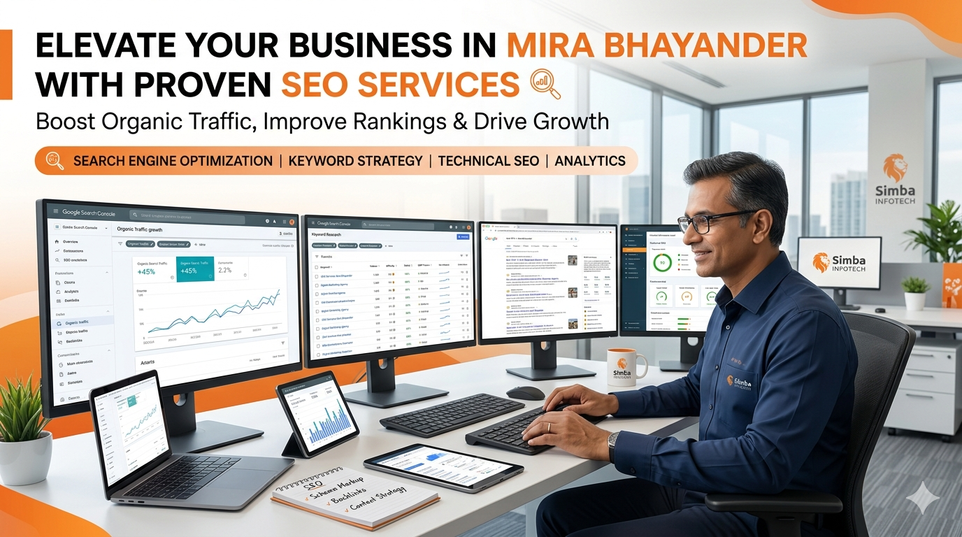 Professional SEO services in Mira Bhayander featuring keyword research, website optimization, search engine rankings, and organic traffic growth strategies.