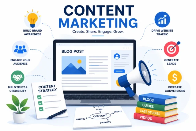 Content marketing strategy helping businesses increase online visibility and organic traffic